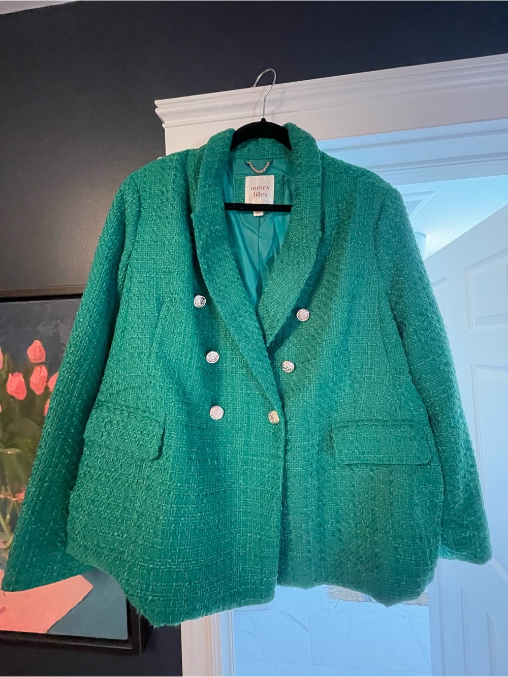 Emerald Green Tweed Double-Breasted Jacket